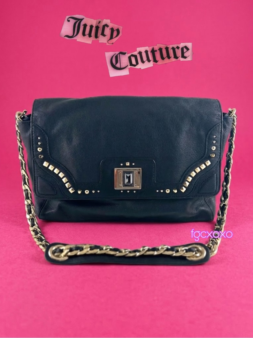 Vintage Juicy Couture Black Leather Studded Chain Bag